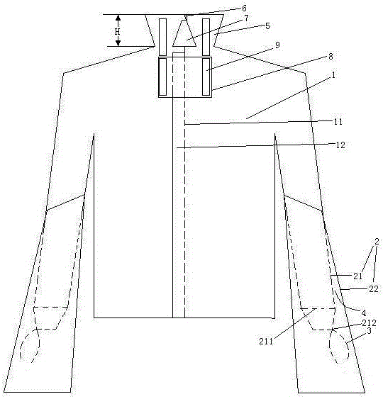 領(lǐng)口設(shè)有防火墊的袖口防上移型消防服的制作方法附圖