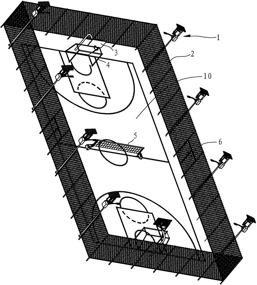 風(fēng)光互補(bǔ)的太陽能籠式多功能運(yùn)動(dòng)場的制作方法附圖