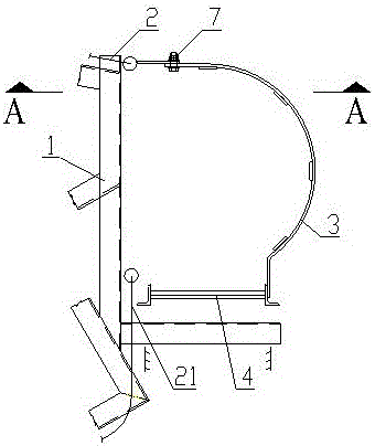 升降馬達(dá)維修平臺(tái)護(hù)籠與活動(dòng)欄桿的連接結(jié)構(gòu)的制作方法附圖